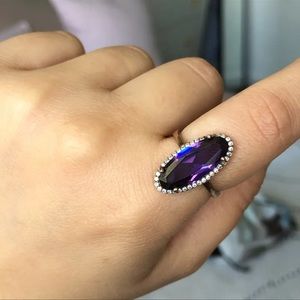 925 Sterling Silver Oval Amethyst CZ Ring